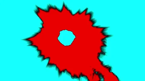 Red shape explodes against vibrant cyan background Video stock 345434863