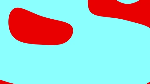 Red shapes contrast with light pink circles over a blue backdrop Stock Footage 293520008