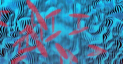 Red shapes image over blue wavy lines background Illustrazione stock