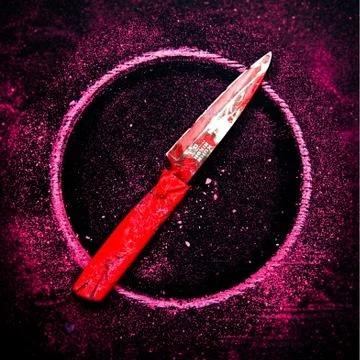 Red sharp Knife on Red chalk circle shape Stock Photos