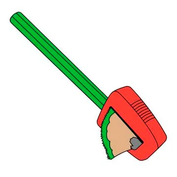 Red sharpener with green pencil. Isolated cartoon illustration Stock Illustration