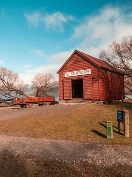 Red shed in Glenorchy Queenstown New Zealand Stock Photos