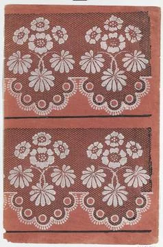 Red sheet with two borders with a white floral pattern atop a black lace pa.. Stock Photos