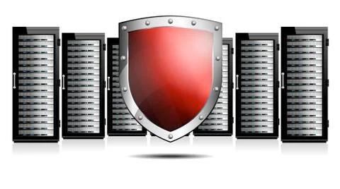 Red Sheild with Servers Stock Illustration