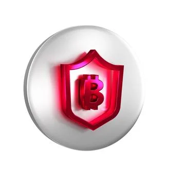 Red Shield with bitcoin icon isolated on transparent background. Cryptocurr.. 库存插图