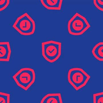 Red Shield with check mark icon isolated seamless pattern on blue background イラスト素材