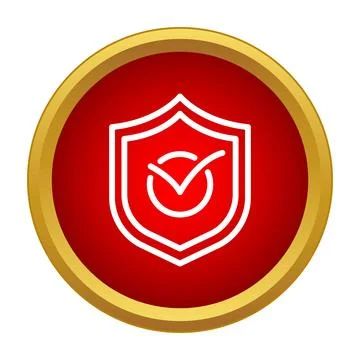 Red shield checkmark icon showing security and verification 库存插图