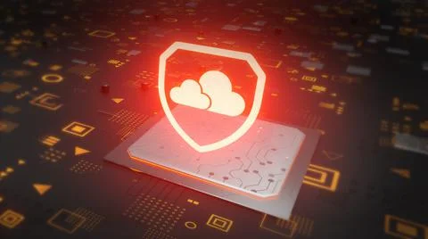 Red Shield Cloud Computing Cybersecurity Technology 3D Rendering Stock Illustration