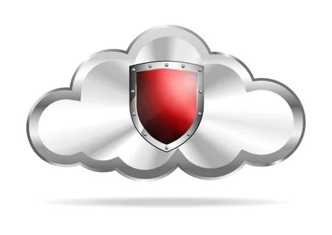 Red Shield Cloud Icon Cloud Computing Stock Illustration