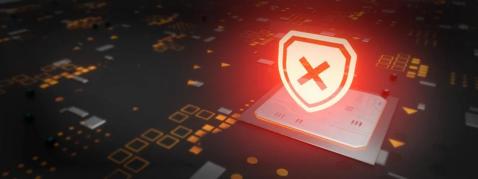 Red Shield Cybersecurity Concept 3D illustration 库存插图