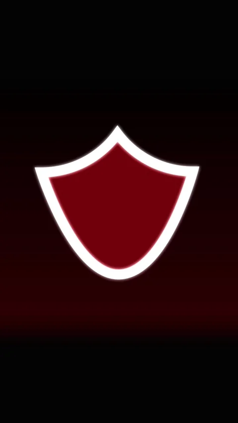 Red Shield Emblem with White Outline and Radial Lines on Dark Background ba.. Stock Footage 337460233