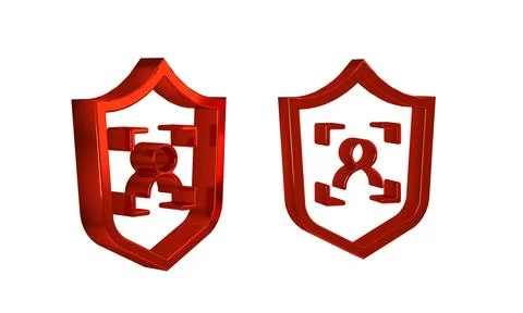 Red Shield face recognition icon isolated on transparent background. Face i.. Stock Illustration