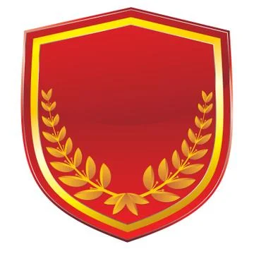 Red shield with golden olive Stock Illustration
