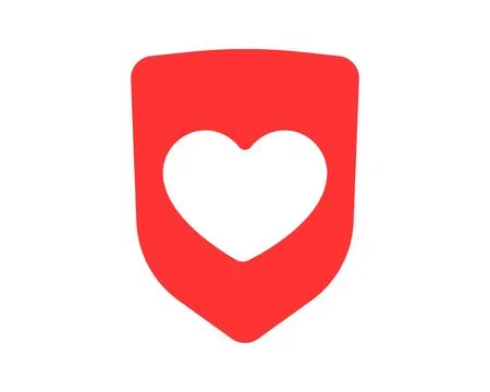 A red shield with a heart cutout represents secure love, safety, and protec.. Stock Illustration