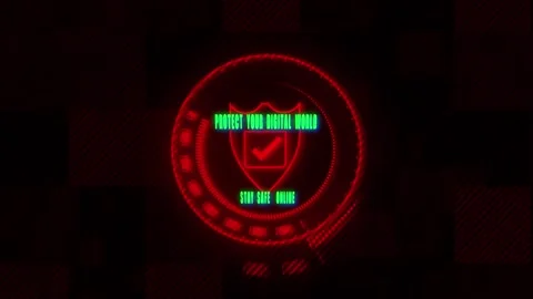 Red Shield Icon with Check Mark and Text Protect Your Digital World Stay Sa.. Video stock 321454207