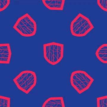 Red Shield icon isolated seamless pattern on blue background. Guard sign Illustrazione stock