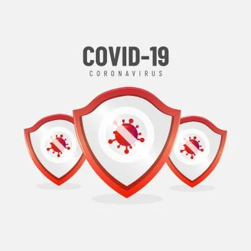 Red shield illustration with logo stop corona virus for background design Stock Illustration