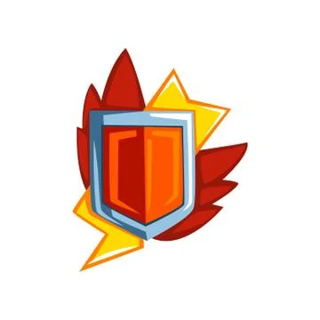 Red shield with lightnings emblem vector Illustration on a white background Stock-Illustration