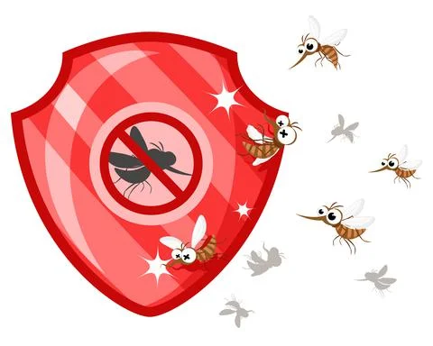 Red shield repels mosquito bites on a white background. Mosquitoes protection 스톡 일러스트