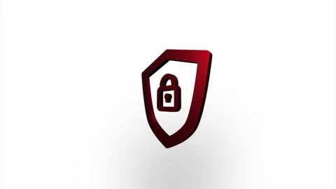 Red shield security with lock icon flipping, rotation. Elegant 3d realistic Stock Footage 159824093