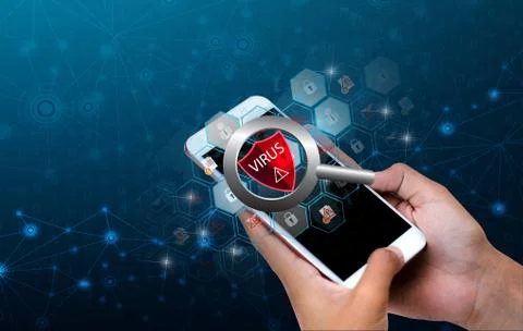 Red Shield Virus Internet phone Smartphone is protected from hacker attacks, 스톡 사진