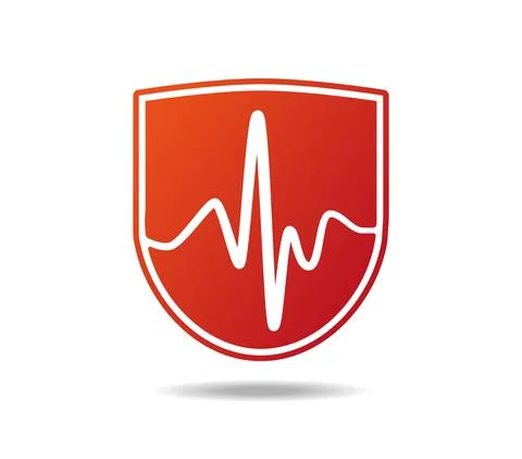 Red shield with white electrocardiogram graph Stock Illustration