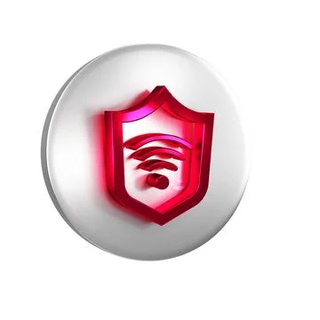 Red Shield with WiFi wireless internet network symbol icon isolated on tran.. Stock Illustration