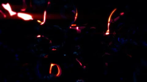 Red shining translucent liquid meta spheres on black bg - abstract 3D rendering Stock Illustration