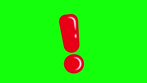 Red Shiny Exclamation Mark Cartoon Shape Animation on Green Background Stock Footage 258052025