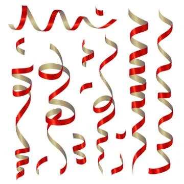 Red shiny gradient twisted ribbons set Stock Illustration