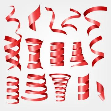 Red Shiny Ribbon Sets, Vector Illustration イラスト素材