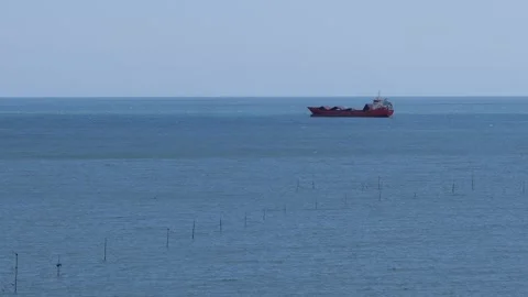 Red ship in the Black Sea Stock Footage 308644491
