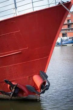 On a red ship there are two anchors Stock Photos