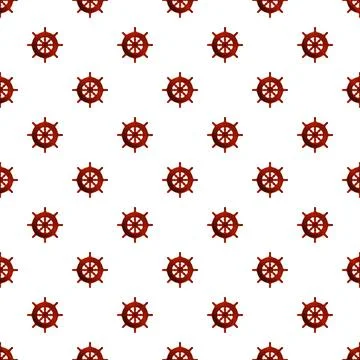 Red ship wheel pattern on white seamless background Stock Illustration