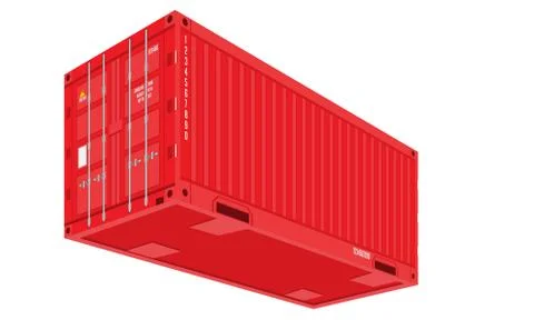 Red Shipping Cargo Container for Logistics and Transportation. Perspective and Illustrazione stock