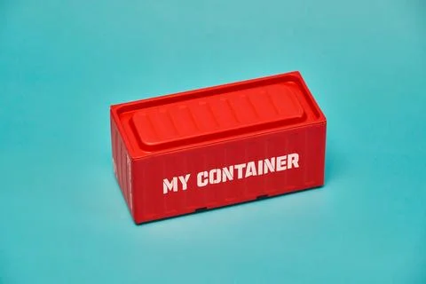 Red Shipping Container on Blue Background 스톡 사진