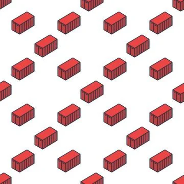 Red Shipping Container vector colored creative seamless pattern Illustrazione stock