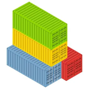 Red shipping container vector illustration set shown in multiple views and .. Illustrazione stock