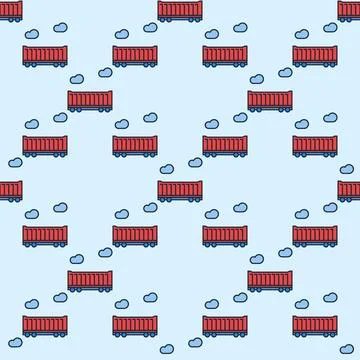 Red Shipping Container with Wheels vector seamless pattern - modern backgroun Illustrazione stock
