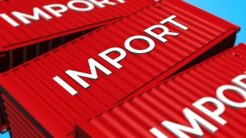 Red Shipping Containers IMPORT Global Trade Concept Illustration
