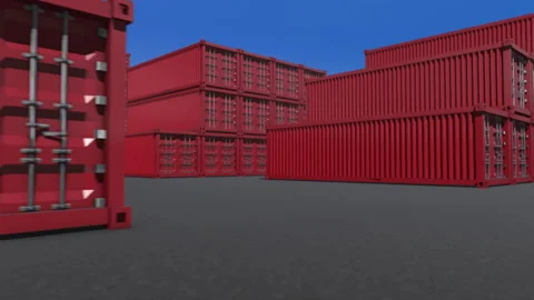 Red shipping containers loop Stock Footage 158229239