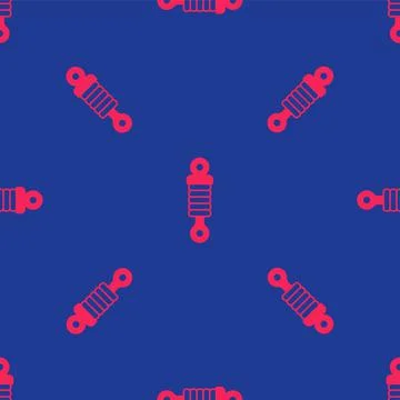 Red Shock absorber icon isolated seamless pattern on blue background. Vector Stock Illustration