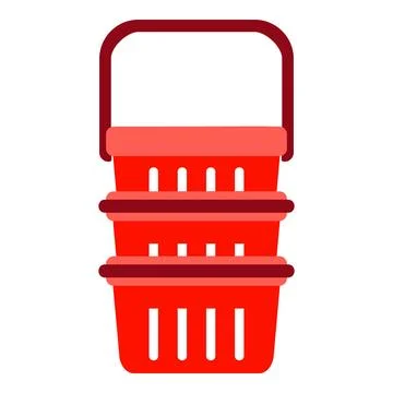 Red shop basket stack icon, flat style Stockillustratie
