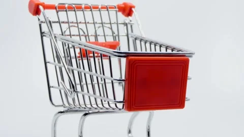 Red shopping carts on a white background Video stock 249622794