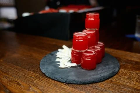 Red shots on the bar Stock Photos