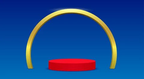 Red showcase with gold ring in the blue room Stock Illustration