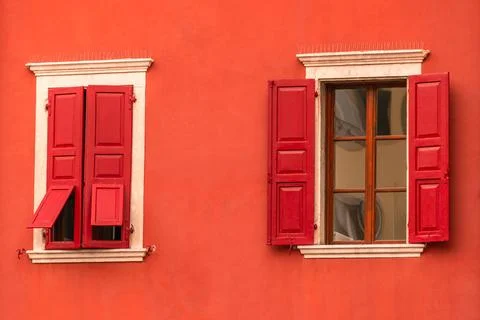 Red Shuttered Windows Stock Photos