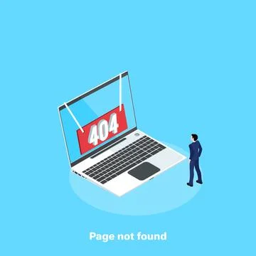 Red sign with an error of 404 on the laptop screen, isometric image 스톡 일러스트