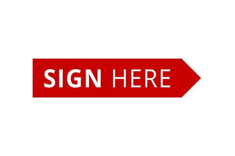 Red Sign Here Document Signing Sticker Vector Stock Illustration