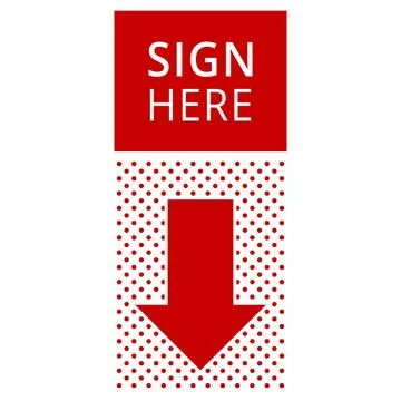 Red Sign Here Document Signing Sticker Vector Stock Illustration